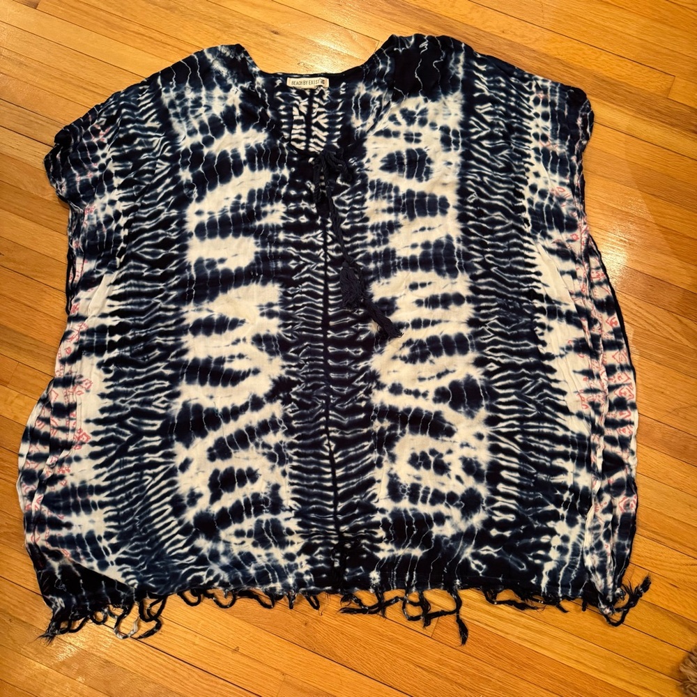 Navy and White Tie-Dye Swim Coverup